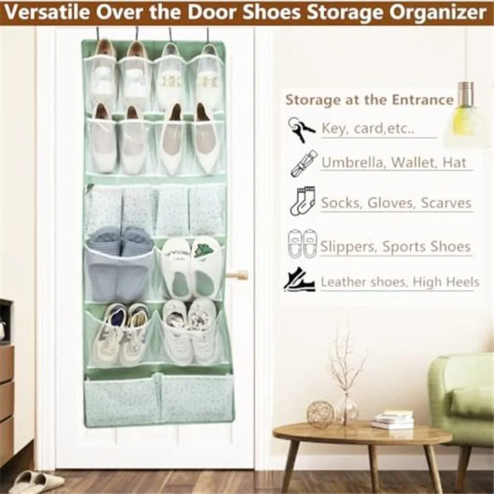 Over Door Organizer 18 Pockets Hanging Storage Shoes Socks Hat Closet Green